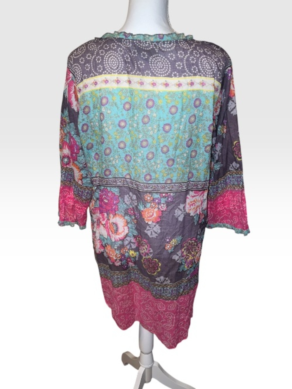 World Market Boho Chic Colorful Panel Sheer Peasant Flowy Tunic Size L/XL - Picture 4 of 9